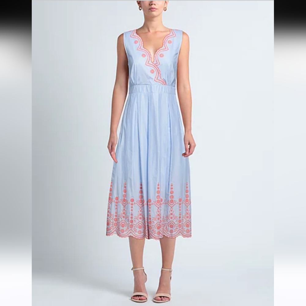 Max & Co. Blue Sleeveless Plunge Maxi Dress